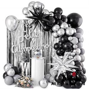 SET DE GLOBOS ARCO XL FELIZ CUMPLEA�OS NEGRO Y PLATA SS 98 UNIDADES